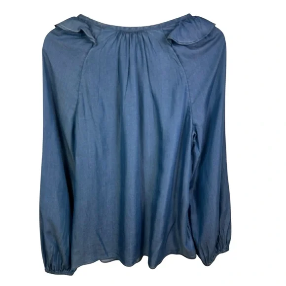 NWT Loft Outlet Chambray Lyocell Peasant Top Ruffles Flowy Soft Women's Large - Picture 6 of 11